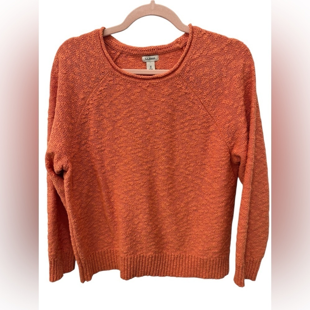 L.L. Bean Orange Textured Knit Sweater M Petite EUC